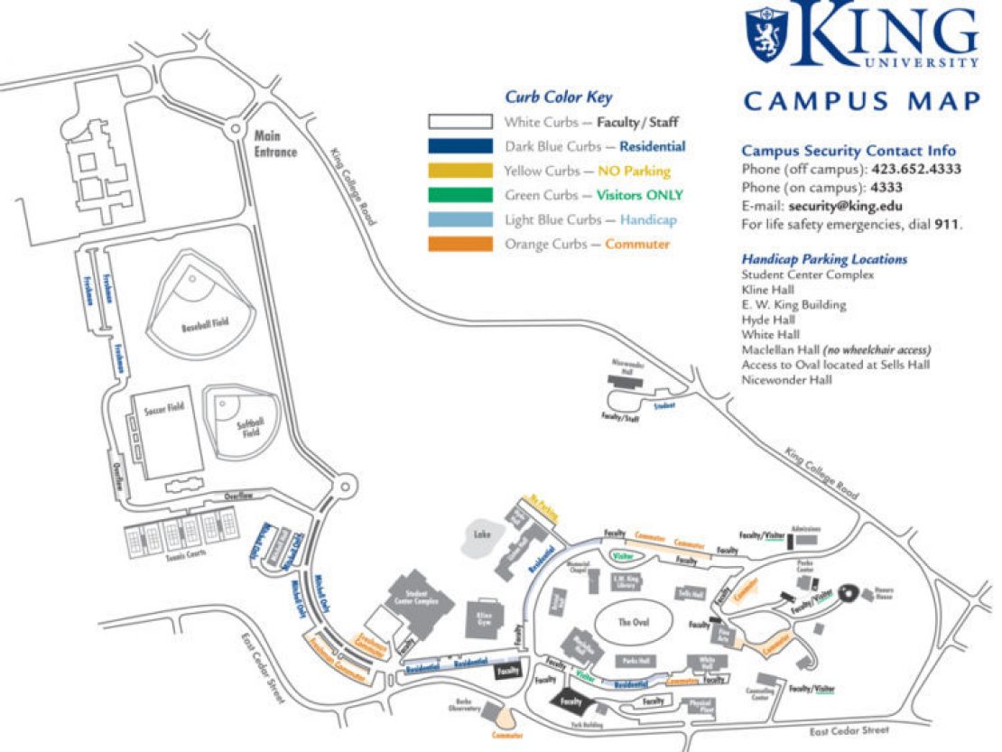 Map showing where to park for special events at King University