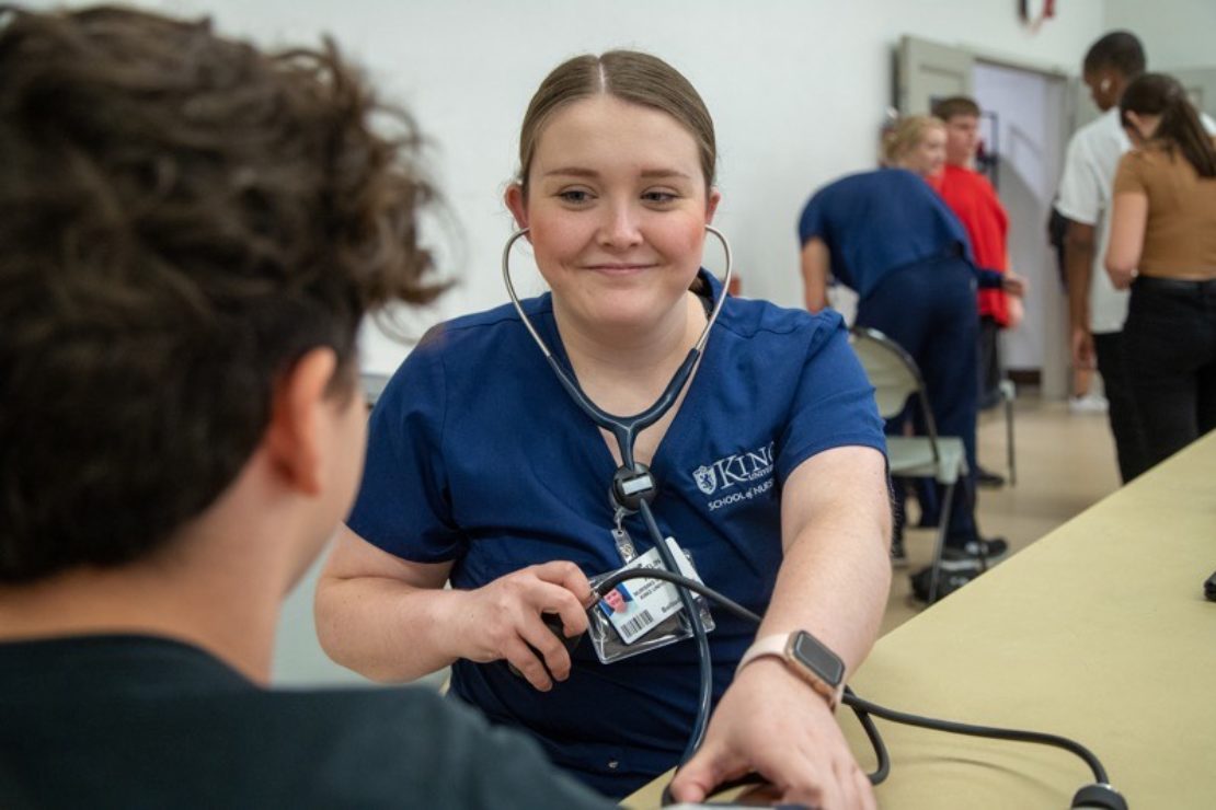 Students and faculty from King’s School of Nursing will be available to help conduct health screenings, offer training, and answer questions during the University’s first annual Health Fair. Open to the public and free of charge, the event is scheduled for Saturday, Nov. 5, at Kendricks Creek United Methodist Church in Kingsport.